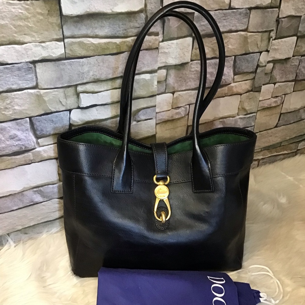 Dooney & Bourke Black Leather Shoulder Bag with Gold Accent